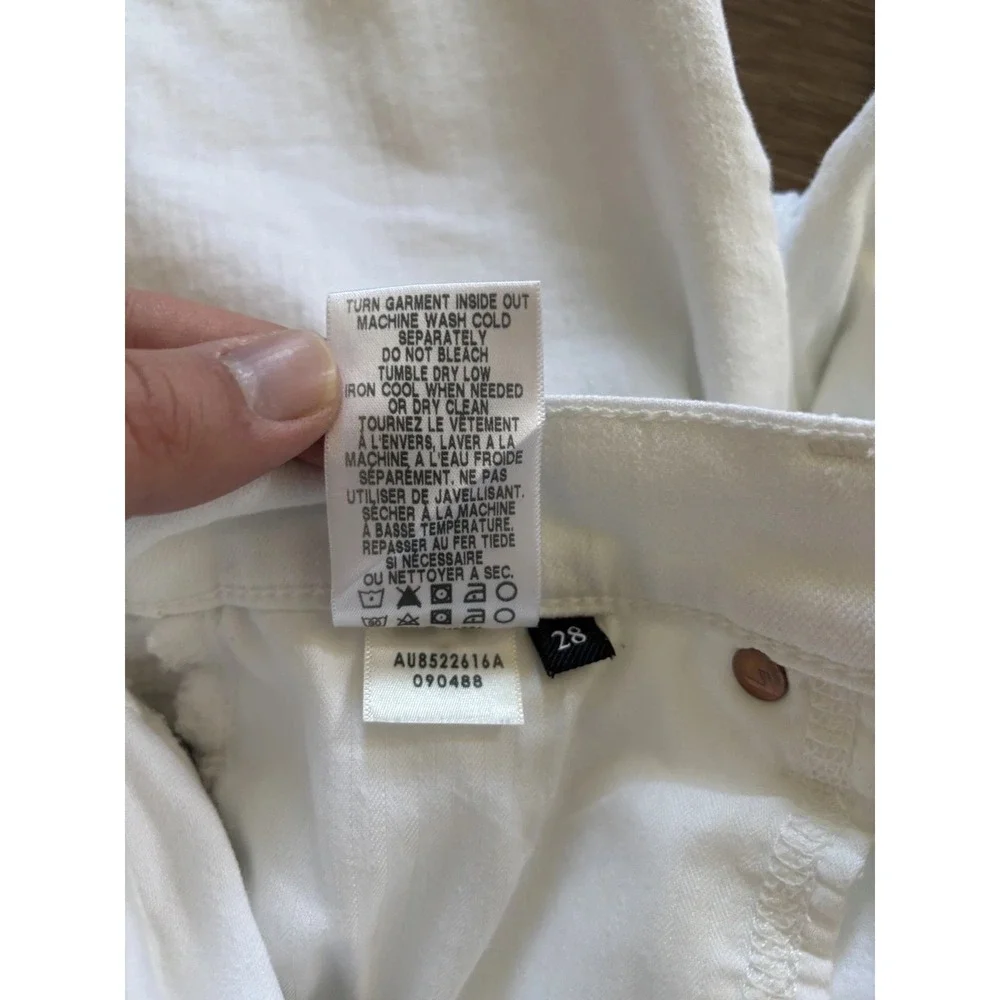 7‎ For All Mankind Women Jeans 28 White High Rise Crop Skinny Stretch Button fly